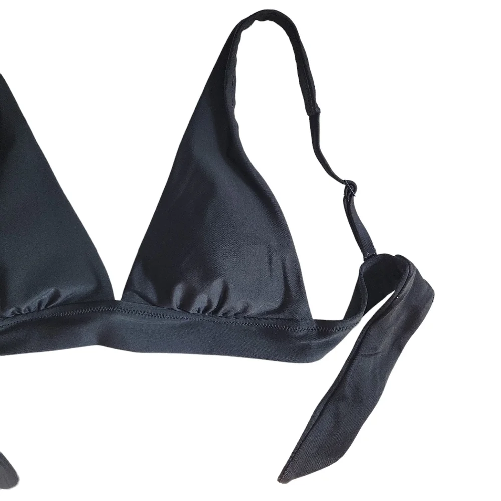 Aerie NWT Black Smooth Tie Longline Triangle Bikini Top Women's Size M
